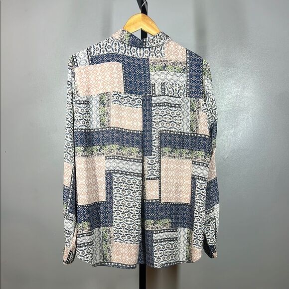 Rose & Olive Blue and Cream Button Down Shirt Patchwork Design - Picture 2 of 6